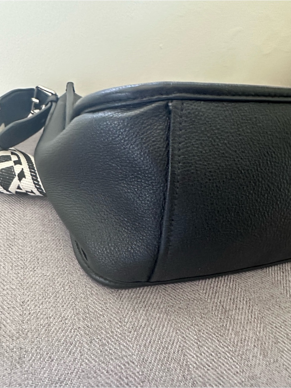 Prada Black Pebbled Leather Bag with Striped Strap - Picture 3 of 7